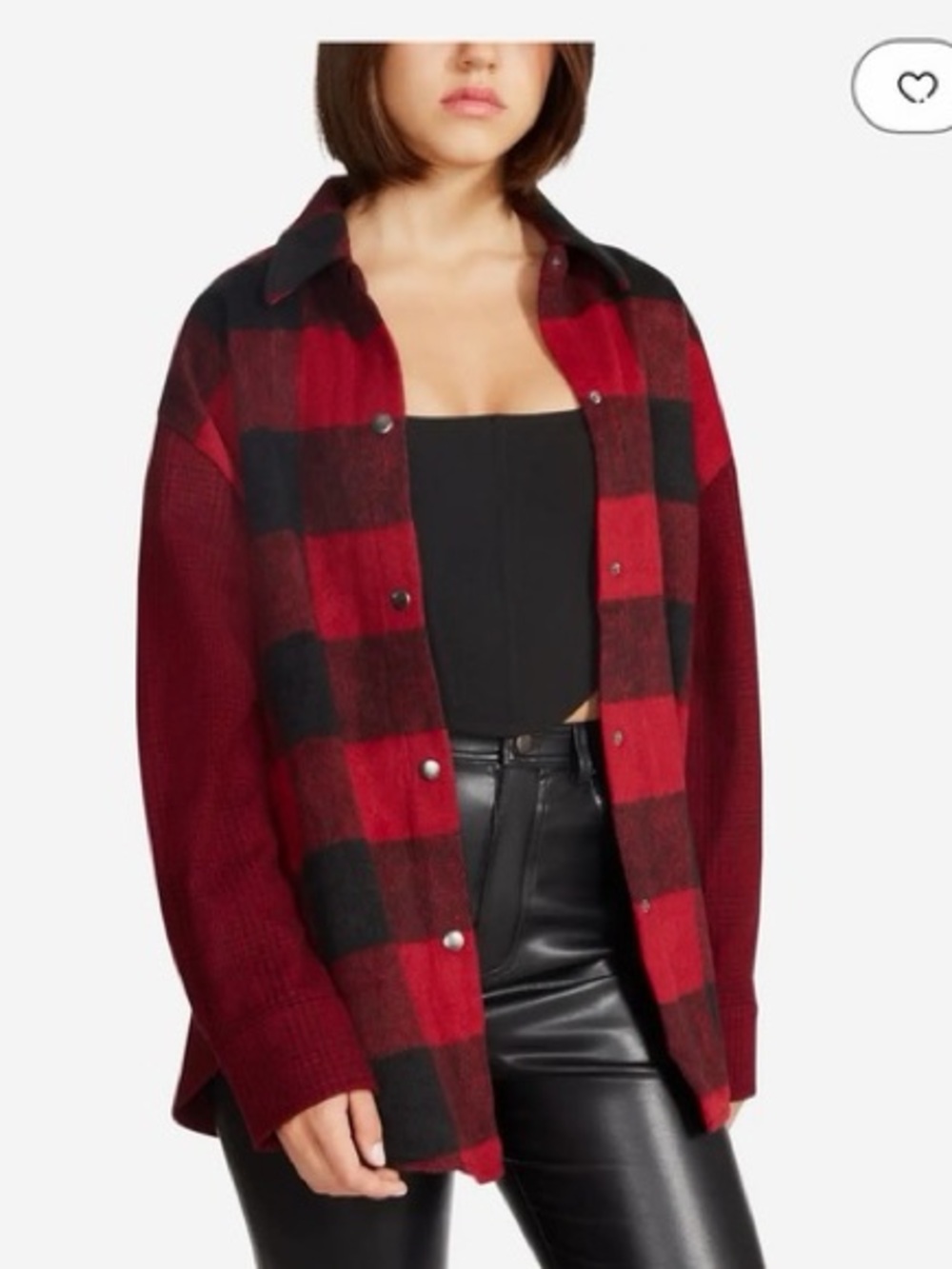 Steve Madden Sophia Buffalo Plaid Shacket Red Black Button Up Jacket Flannel